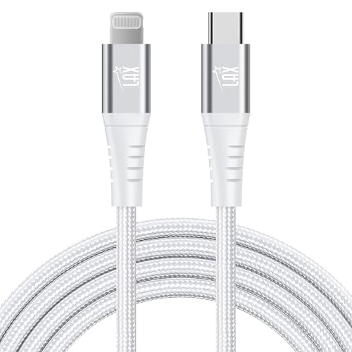 LAX Gadgets USB C to Lightning Cable – Apple MFI Certified Lightning Cable for iPhone 14/14 Plus/14 Pro/14 Pro Max, iPad, iPod – Durable Nylon Braided Fast Charging Cable – 6ft – Silver
