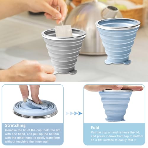 Image of HASTHIP Collapsible Cup 2 Pack Silicone 250ml for Camping Travel | Folding Design for On‑The‑Go Use, Handy for Trips, Soft Silicone Build, Compact 250ml Size, Easy Rinse