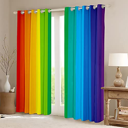 Loussiesd Rainbow Curtains Colorful Stripes Room Darkening Curtains for Bedroom Home Decor Noise Reducing Thermal Insulated Window Drapes Light Reducing Soft Grommet Curtains W66*L90 - Image 2