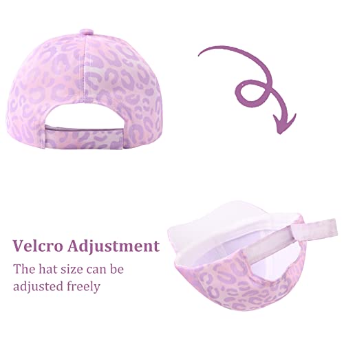 Girls Baseball Cap Kids Cute Sun Hat Adjustable Trucker Hats Toddler Rainbow Unicorn Ponytail Caps Spring Summer (Purple Leopard, 4-8 Years) #TOP4