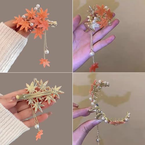 2 Piezas Pinzas para el Cabello con Diseño de Hoja de Arce, Borlas Vintage, Clips Antideslizantes de Metal para Mujer miniatura 6