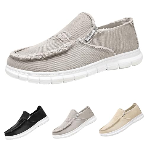 Fritidsskor herr, sommarskor herr, mjuka loafers lätta tygskor platt sula slip-on mockasiner Breeze skor utan skosnören, kaki, 39 EU