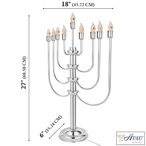 Aviv Judaica Large Electric Menorah for Hanukah Highly Polished Chrome Plated Menora with Flickering Bulbs to Simulate Real Chanukah Candles Big Electronic Minorah