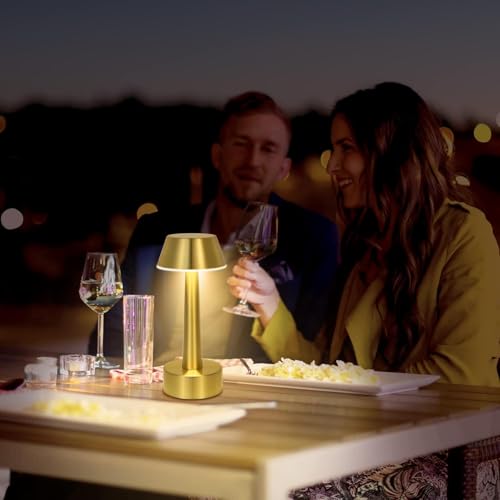 Image of Litehom Portable LED Table Lamp, 3-Levels Brightness Metal Desk Lamp,3 Color Touch Control Rechargeable Lamp, Ideal Bedside Lamp for Nightstand,Bedroom, Living Room (Light Golden)