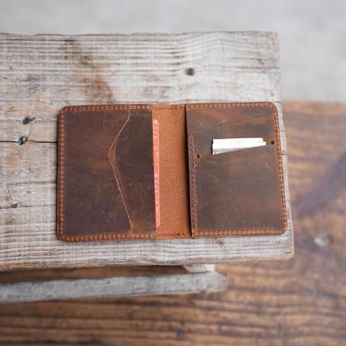 Image of JJNUSA Handmade Distressed Men's Minimalist Leather Wallet Card Holder Wallets for Gifts Brown Flower | Handmade