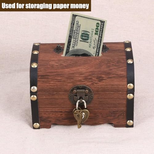 PAIKIUU Schatztruhe mit Schloss 14,5 * 10 * 9,5 cm Vintage Holz Mini Schatztruhe Kleine Aufbewahrungsbox Kinder für Schmuck Geschenk Geburtstag Hochzeit Home Decor