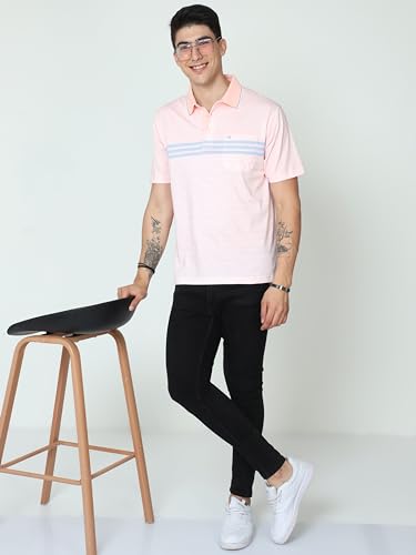 Image of Classic Polo Mens Cotton Half Sleeve Printed Authentic Fit Polo Neck Peach Color T-Shirt
