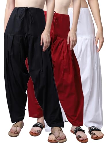 Image of Pistaa's Women's Regular Fit High Rise Combo of 3 Solid Pure Cotton Patiala Salwar
