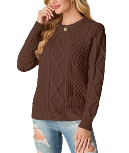 Image of GRECERELLE 2026 Womens Fall Winter Long Sleeve Casual Pullover Sweater Tops | Crewneck, Cable Knit, Chunky, Vintage Style, Anti-static(XS-2XL)