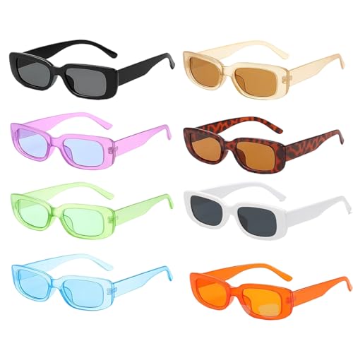 JazRvr Party Brille Set, 8 Stück Retro Sonnenbrille Damen, UV400 Schutz, Kleiner Rahmen in Verschiedenen Farben, Ideal Für Outdoor Activities Und Festival
