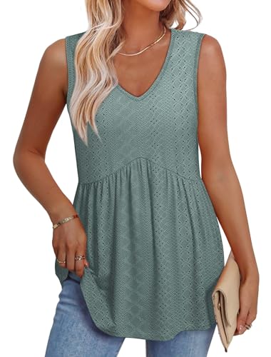 Image of OFEEFAN Womens Tank Tops 2025 Flowy Peplum Tops for Women Dressy Sleeveless V Neck Babydoll Tank Tops