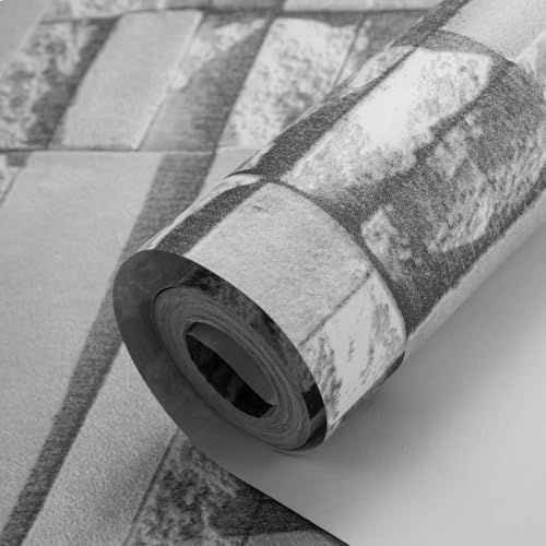 Rustic Grey Brick Wallpaper - 3D Brick & Stone Pattern Effect - Non-Woven Fabric - Industrial Anti-Fouling Texture - Vintage Slate for Bedroom, Living Room, Lounge, Hallway