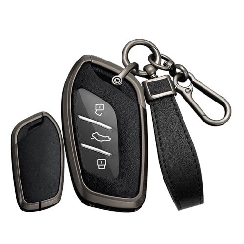 Coque de clé MG4 et EHS en cuir véritable noir chic | Étui de protection 3 boutons
