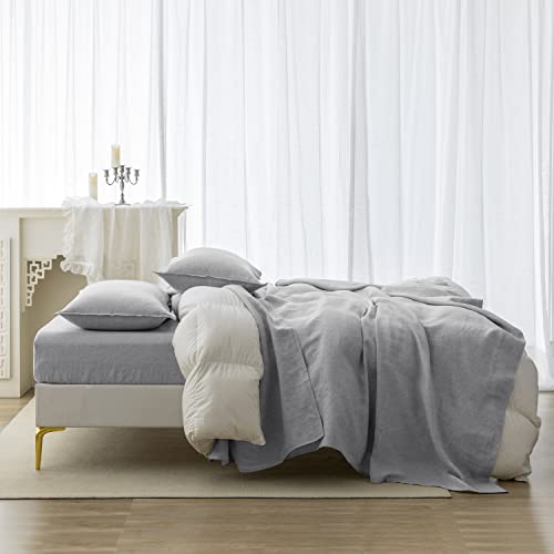 Everly Hemp King Size Sheets Set, Natural Premium Hemp Sheets, Deep Pocket 4 Piece Bed Sheet Set, Easy-Fit Breathable Cooling Sheets, Wrinkle Fade Resistant Sheet Sets，Light Grey #TOP3