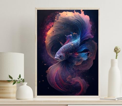 Peinture à l'huile abstraite poisson betta toile 60x90cm