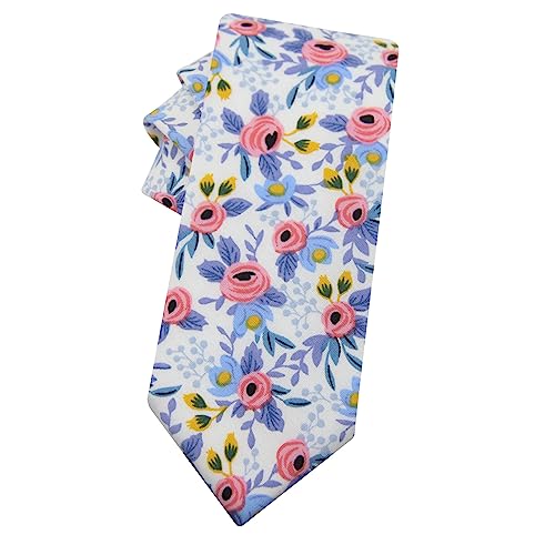 Image of Mantieqingway Men's Cotton Floral Neck Tie 2.56'' Printed Skinny Tie