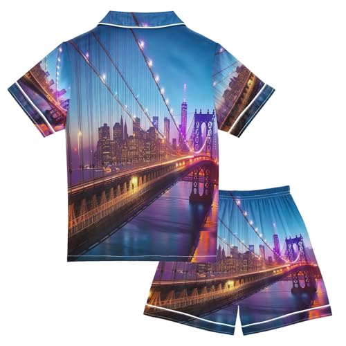 ALAZA Beautiful Bridge River Satin Pajamas Set Short Sleeve Button Down Sleepwear Summer Pjs 2 Piece2