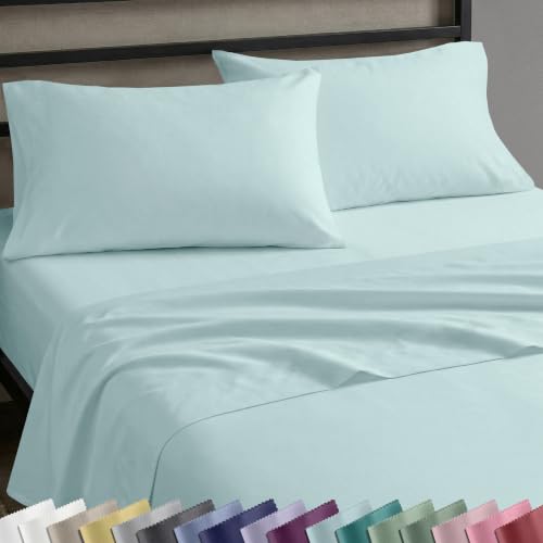 Image of California Design Den Twin Bed Sheets Set - Natural 100% Cotton Sheets with 12 inch Pockets, Soft Sateen Weave, Breathable and Durable Bedding Set for Dorm Rooms, College (Seafoam)
