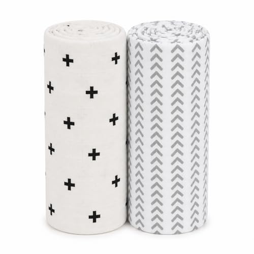 Image of Pure Cotton Muslin Baby Swaddle Blanket for Newborn Baby - Super Soft Wrapper Cloth, Multi-Use Stroller Cover & Gentle on Baby Skin (120 x 120 CM) - Pack of 2 | Black Plus & Half Zig ZAG