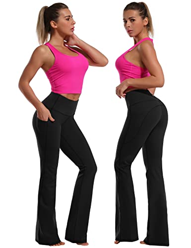Image of BUBBLELIME 29 inch /31 inch /33 inch /35 inch /37 inch Women High Waist Bootlegs Yoga Pants Tummy Control Bootcut Workout Flared Out Pockets