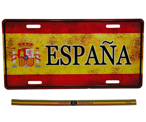 Planta Color Matrícula con la Bandera de España en Diseño Vintage y Pulsera...