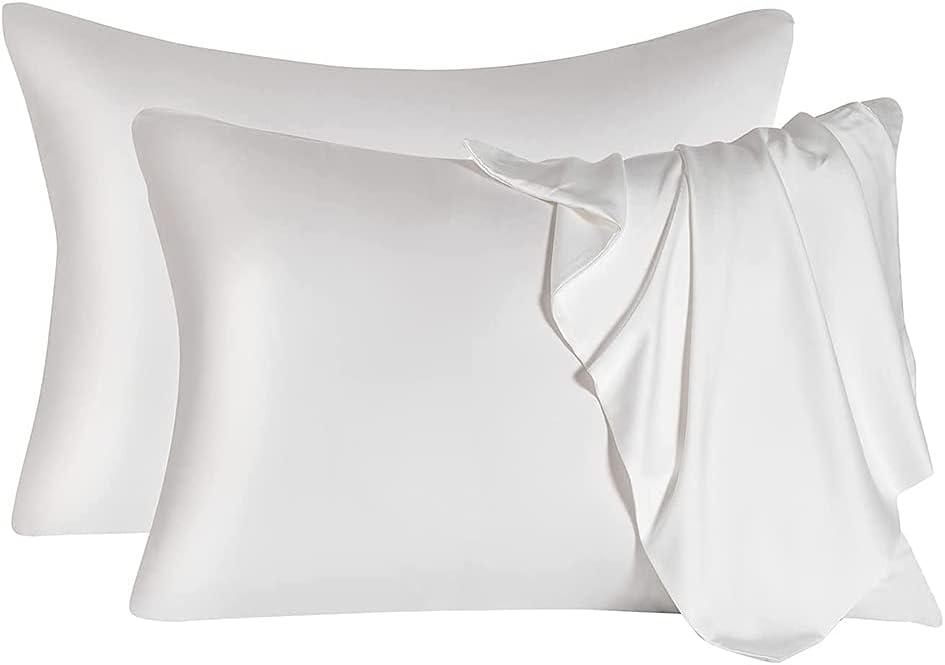 Qniceone Satin Pillowcase Set [ 2 Pack], Standard Pillowcase- Queen Size (20x30 inches) Soft Anti Wrinkle Pillow Case and Stain Resistant Envelope Closure Pillow Cover- White