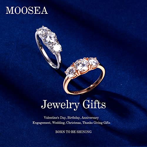 MOOSEA 3 Stone Moissanite Rings for Women, 2CT D Color VVS1 Clarity Round Cut Lab Created Moissanite Ring 14K Rose White Gold Vermeil Rings for Women Anniversary Ring2