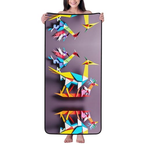 HFDERW Origami - Cranas de papel multicolor para manualidades, 1 toalla de playa, microfibra, terciopelo coral, toalla de baño para baño, piscina, terciopelo coral