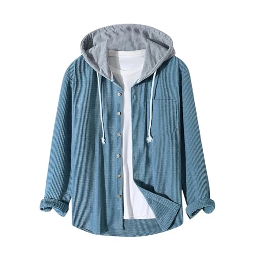 Corduroy Shirt Men Jacket Casual Waffle Long Sleeve Jackets Button Down Sweatshirts Hoodies Running Hooded Tee Coats2
