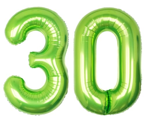 Image of 40 Inch Green Number 30 Balloon Lime Big Large Helium Number 0-9 | Giant Digital 30th Foil Mylar Party Balloon for Birthday Party Anniversary Graduation Decorations