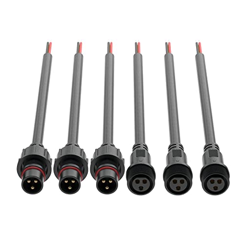Hysmigor 3 Pin Electrical Connector 18AWG IP65 Male Female Connector 7.87in/20cm Extension Cable for Car,Truck,Boat,Indoor/Outdoor LED Strip Lights/String 22mm Nut Big Size 3 Pairs