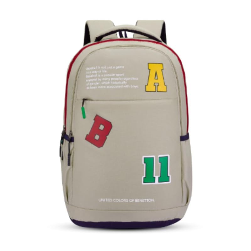 United Colors of Benetton Backpack Dodger | Printed High School Bag With 3 CompartMen'sts, Airmesh Padding & 1-Year Warranty - 34L Capacity | Daypack For School Girls & Boys