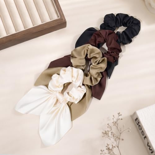 Image of 12 PCS Bow Hair Scrunchies Bunny Ears Silk Scrunchies Hair Ties Bobbles Elastic Hair Ties Ropes Ponytail Holder Hair Accessories for Women