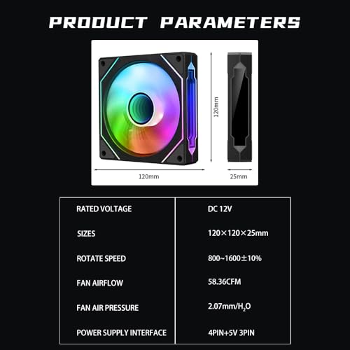 Image of Prism4 Pro 120mm PC Blade ARGB Case Fans,Infinity Mirror RGB Light Effect 5V 3PIN Motherboard Light Sync 800~1800RPM PWM PC Fan(Black Reverse)