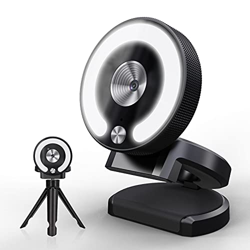 Real 2K Webcam with Microphone and 3-Color Ring Light, Soocoo Q18 QHD 2K Web Camera with Adjustable Brightness, Auto-Focus, Tripod, Plug and Play for Zoom, Skype, YouTube, FaceTime, PC, Laptop, Mac