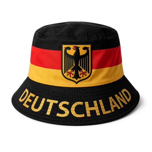 TrendandStylez Fan Bucket Hat Fischerhut für Damen & Herren Fußball Fanhut im Länder Design für EM WM Public Viewing Festival Sommer Urlaub Streetwear Unisex (Deutschland)