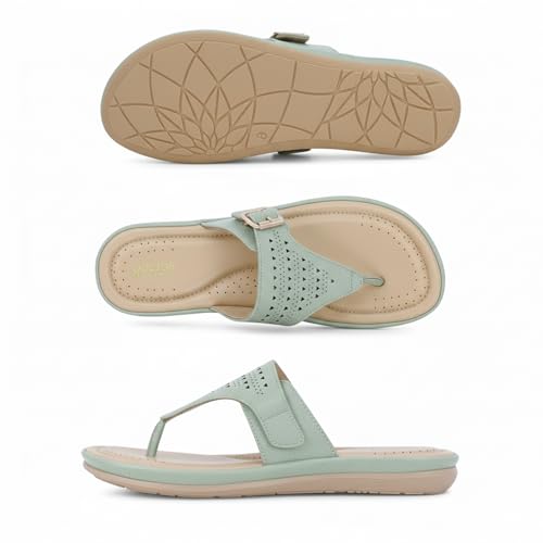 Image of DOCTOR EXTRA SOFT Women's Flat Memory Foam Slippers /Flip-Flops Fashion Stylish Casual Comfortable Diabetic Orthopedic Lightweight Synthetic Slip-on Sandals with Adjustable Buckle for Girls & Ladies D-609
