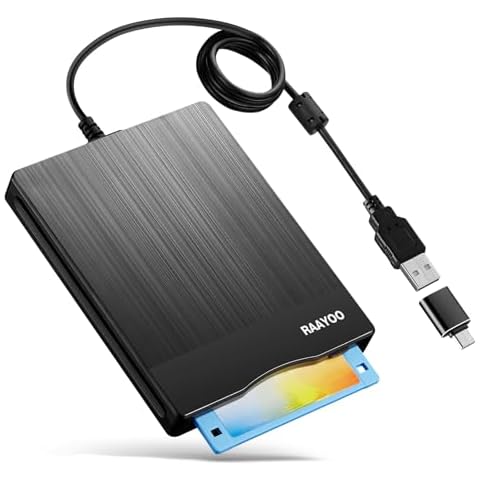 Floppy Disk Reader USB Floppy Drive 3.5 inch External 3 1/2 Floppy disc Reader Portable Floppy Drive to USB Adapter/Converter for PC Laptop Notebook Computer with Windows 11/10(Brushed Striation) Cover