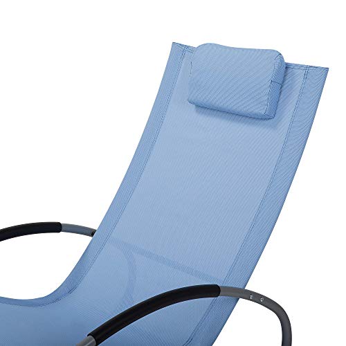Lettino A Dondolo Sedia A Dondolo Da Giardino Con Guide In Acciaio Blu Con Cuscino Per La Testa - 7