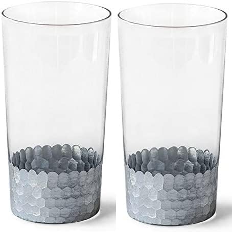 Hosley Juego de 2 jarrones de cristal floral Argea de 6.25 pulgadas de alto, color plateado, ideal también como farol LED de artefacto de regalo