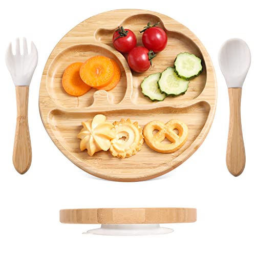 let's make Bambus Kinderteller Set mit Rutschfestem Saugnapf, Inklusive...
