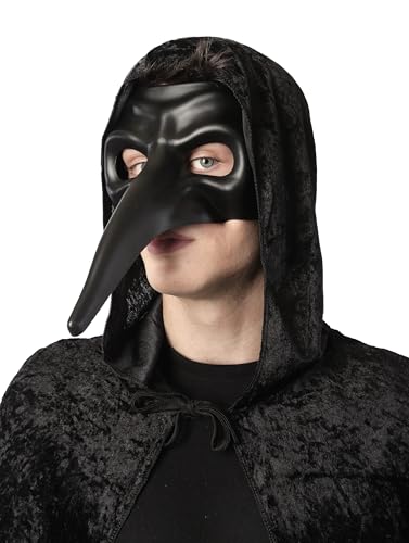 Wildarms Máscara de médico de la peste con pico de pájaro para adultos - Accesorio para disfraz medieval, máscara para fiesta temática de Halloween o carnaval (negro)