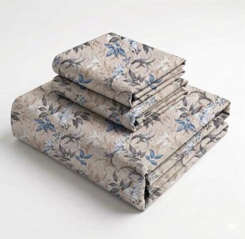 Image of BSB HOME 240 TC Cotton Double Bedsheet with 2 Pillow Covers, Soft & Breathable Bed Sheet for Double Bed, Fade & Wrinkle Resistant, Floral Print, 90 x 100 Inches (228 x 254 cm)-Mineral Blue Woodland