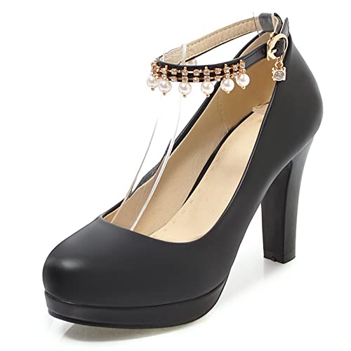 Escarpins femme talon carré Lizoleor anti-douleur avec plateforme et bride pour grand confort