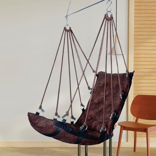 Image of JULJULIA Swing for Balcony Comfortable Cotton Swing Relaxing Jhula for Adults for Home Indoor Outdoor Hanging Seat for Apartment Patio Terrace Garden- 200 kg Weight Capacity - HVY Design Dark Coffee