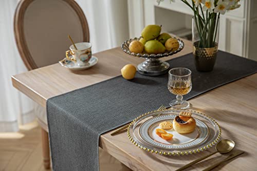 ZeeMart Graphite Grey Table Runners 72 Inches Long, Burlap Linen Style Rustic Farmhouse Table Runner, Boho Woven Dining Table Runner, 13x72 Inches, Graphite Grey by ZeeMart - Image 2