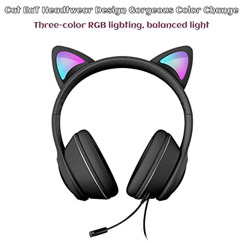 Vigros Cat Ear Gaming Headphones Wired Aux 3.5Mm With Led Light, Flashing Stereo Game Headphones Surround Sound Over-Ear Headsets With Microphone Fit Kids & Adult For Pc, Ps4, Switch, Mobile, Laptop #TOP3