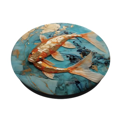 Radiant Ripples Kintsugi Echoes with Golden Koi PopSockets Swappable PopGrip, Black - Image 2