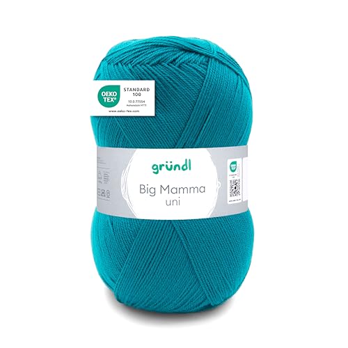 Gründl Wolle Big Mamma uni - XXL Wolle zum Stricken - Strickgarn - Weich und hautfreundlich - 100 % Polyacryl - 1 Knäuel 400 g / 1040 m - Nadelstärke 3,5- 4,5 - petrol