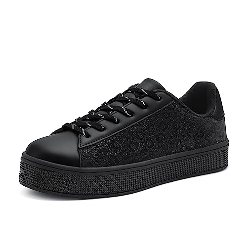 Image of UUBARIS Women's Glitter Tennis Sneakers Neon Dressy Sparkly Sneakers Rhinestone Bling Wedding Bridal Shoes Shiny Sequin Shoes